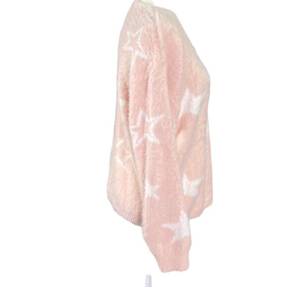 Lush‎ Pink Star Knit V Neck Soft Eyelash Long Sleeve Sweater Size Large - Picture 4 of 7